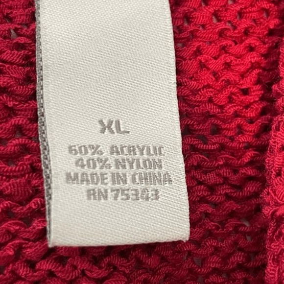 Tweeds Waterfall Cardigan Sweater Red Open Knit Long‎ Sleeve Yoke Collar XL - Picture 8 of 8
